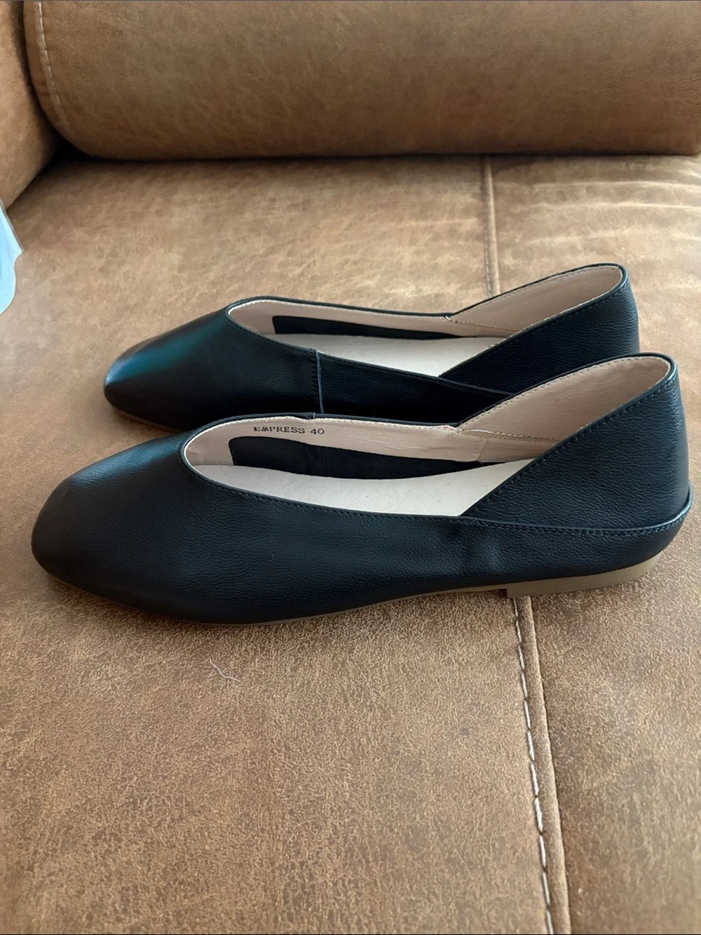 Empress Australia Black Leather Square Toe Comfi Ballet Flats 9 NWOB